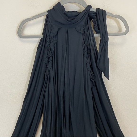 IRO Frejan Bow Neck Cold Shoulder Ruffle Blouse Black NWT Size 36/S - Picture 4 of 11